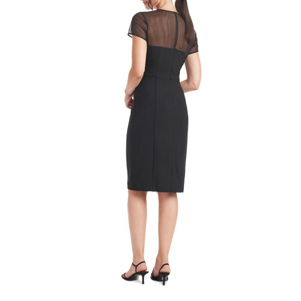 JS Collections Women's Short Sleeve Illusion Sheath Dress, Black, Size 2 - Picture 2 of 4